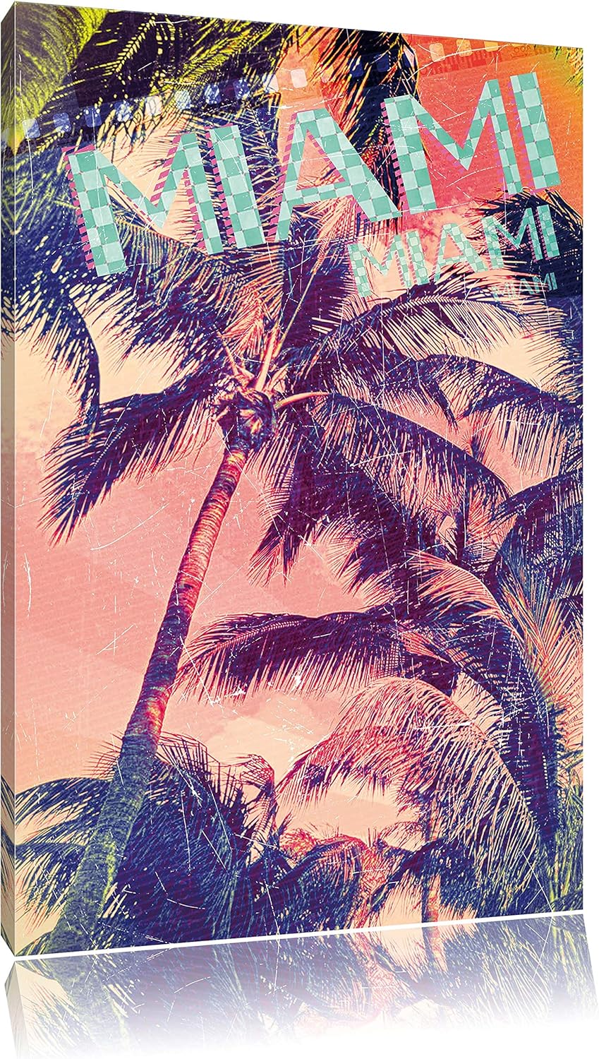Miami Leinwandbild Bild auf Leinwand, XXL riesige Bilder fertig gerahmt mit Keilrahmen, Kunstdruck a