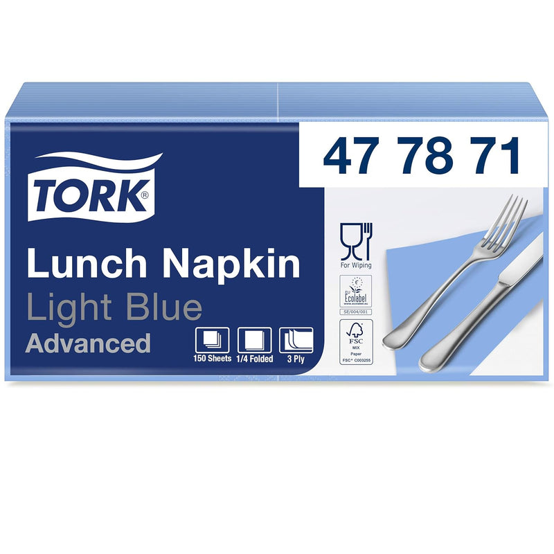 Tork 477871 Soft Lunchservietten Hellblau / 3lagige, saugfähige Papierservietten in Blau / Vielfälti