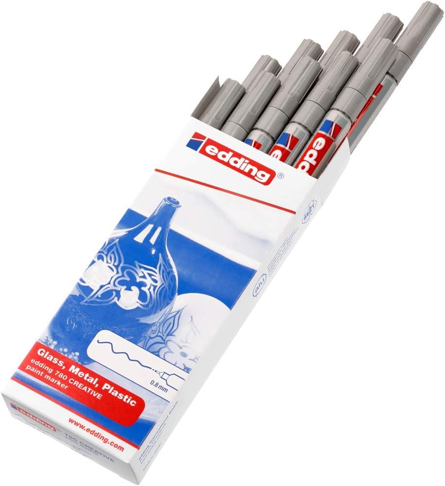 edding 780 Glanzlackmarker - silber - 10 Lackmarker - extra-feine Rundspitze 0,8 mm - Lackstift für