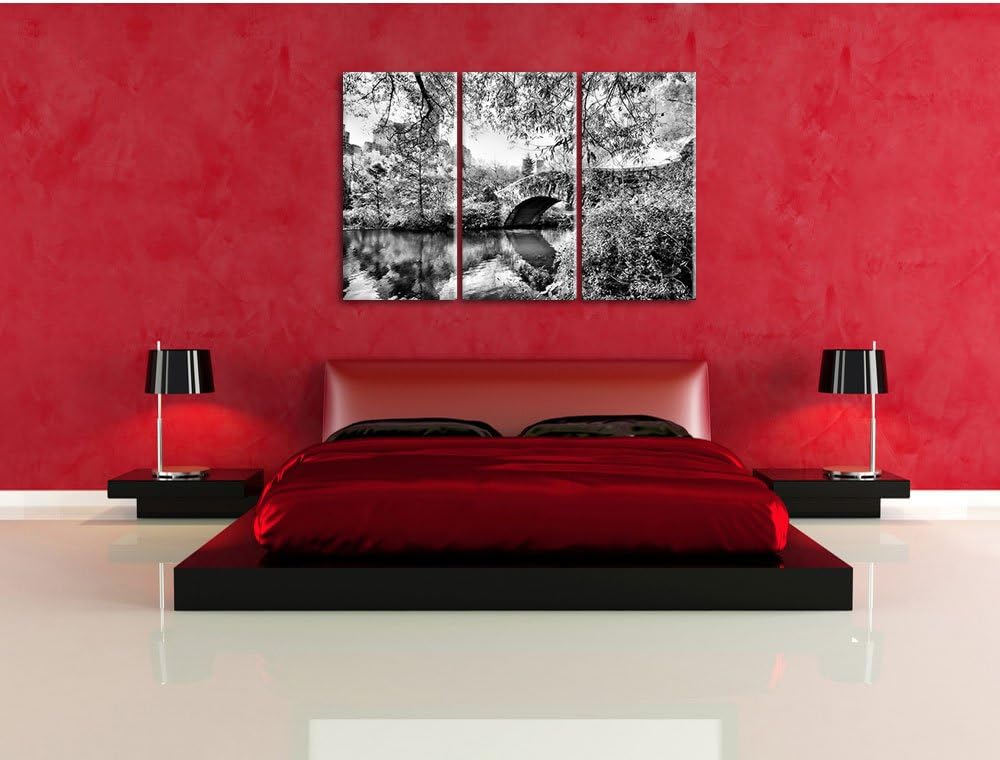 Pixxprint Brücke im Central Park als Leinwandbild/Grösse: 3 Teilig (120x80 cm) cm/Wandbild/Kunstdruc