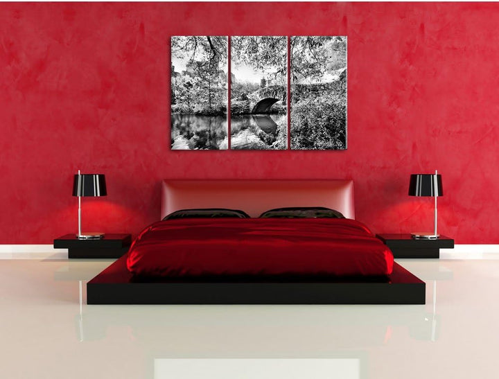 Pixxprint Brücke im Central Park als Leinwandbild/Grösse: 3 Teilig (120x80 cm) cm/Wandbild/Kunstdruc