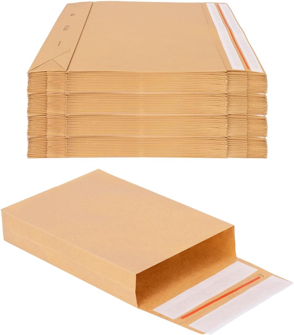 100 Faltentaschen 350x250x50 mm mit Klotzboden, doppelte Haftklebung und Aufreissfaden Versandtasche