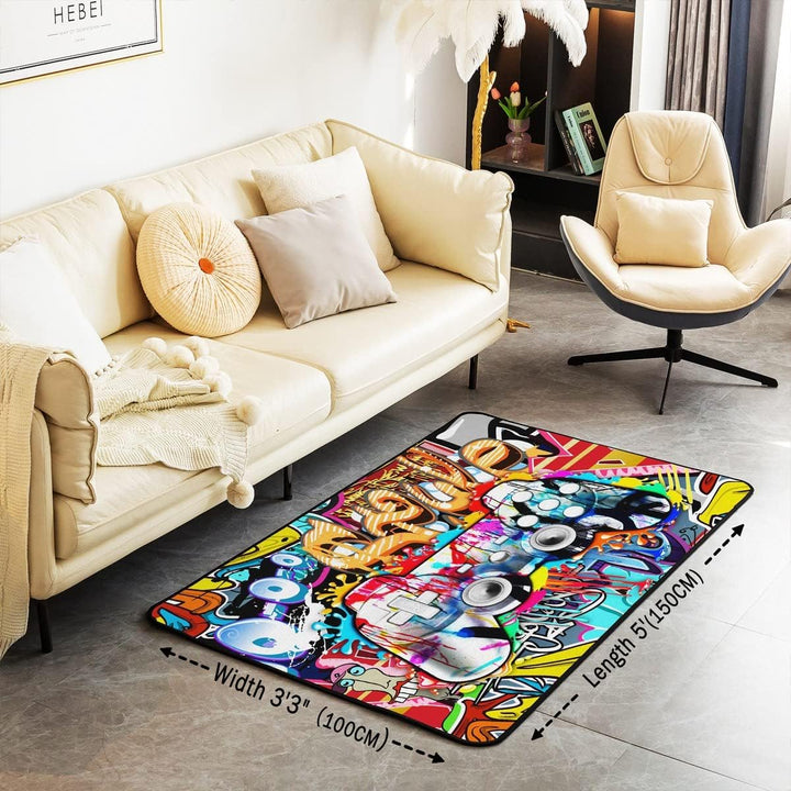 Loussiesd Gamer Wohnzimmerteppich 100x150cm Hippie Graffiti Stil Wohnzimmer Teppiche für Schlafzimme