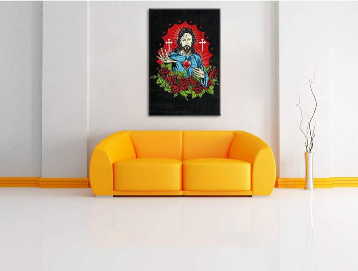 Dark Holy love black Leinwandbild Bild auf Leinwand, XXL riesige Bilder fertig gerahmt mit Keilrahme
