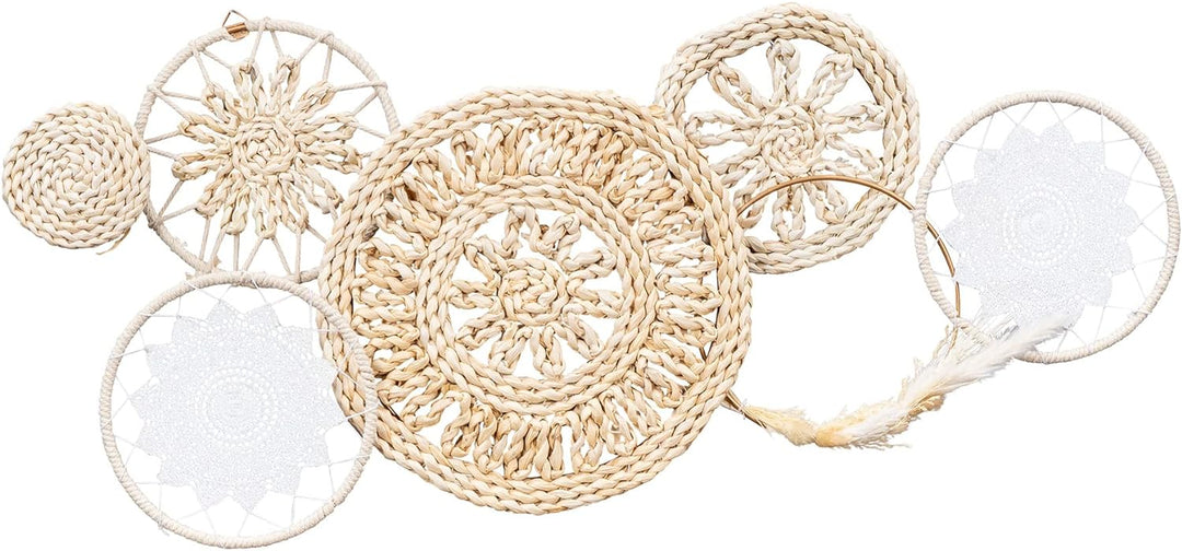 Boho Deko L89cm Natur Weiss Baumwolle Metall Wandbild Wanddeko Bohostyle Bild Wandkunst Dekoration V