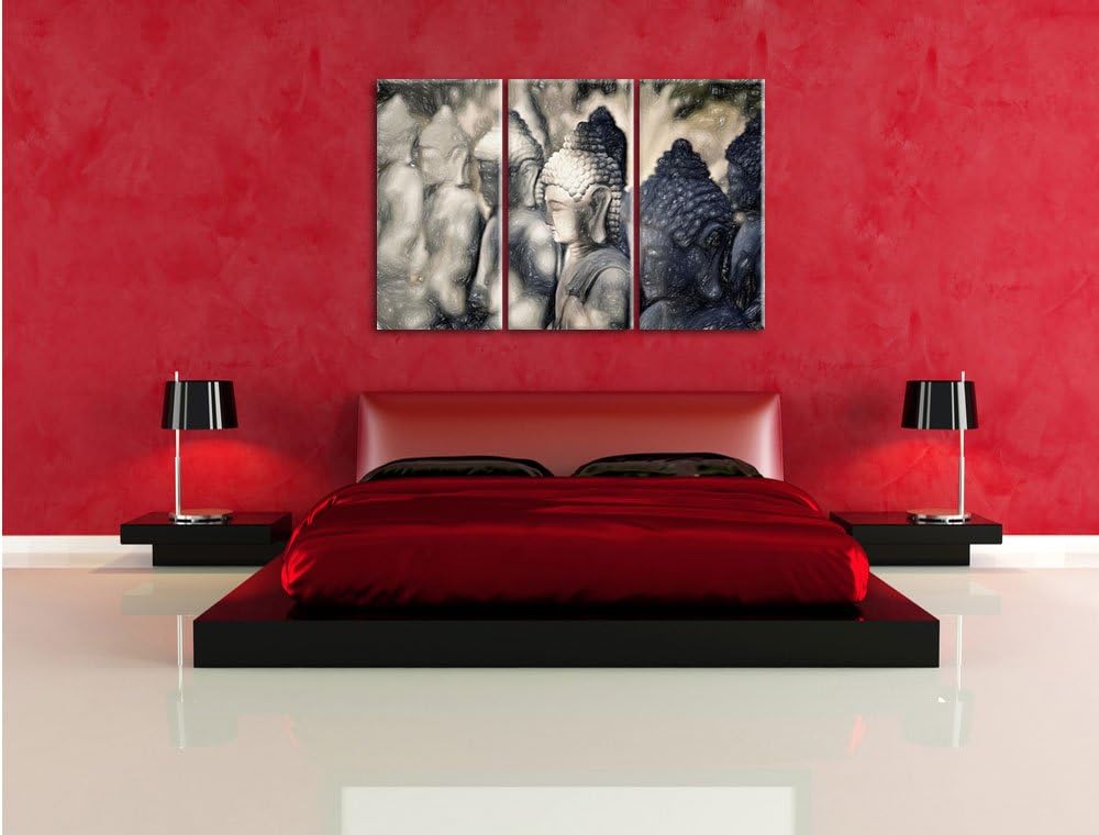 Pixxprint Buddha-Statuen in Einer Reihe als Leinwandbild/Grösse: 3 Teilig (120x80 cm) cm/Wandbild/Ku