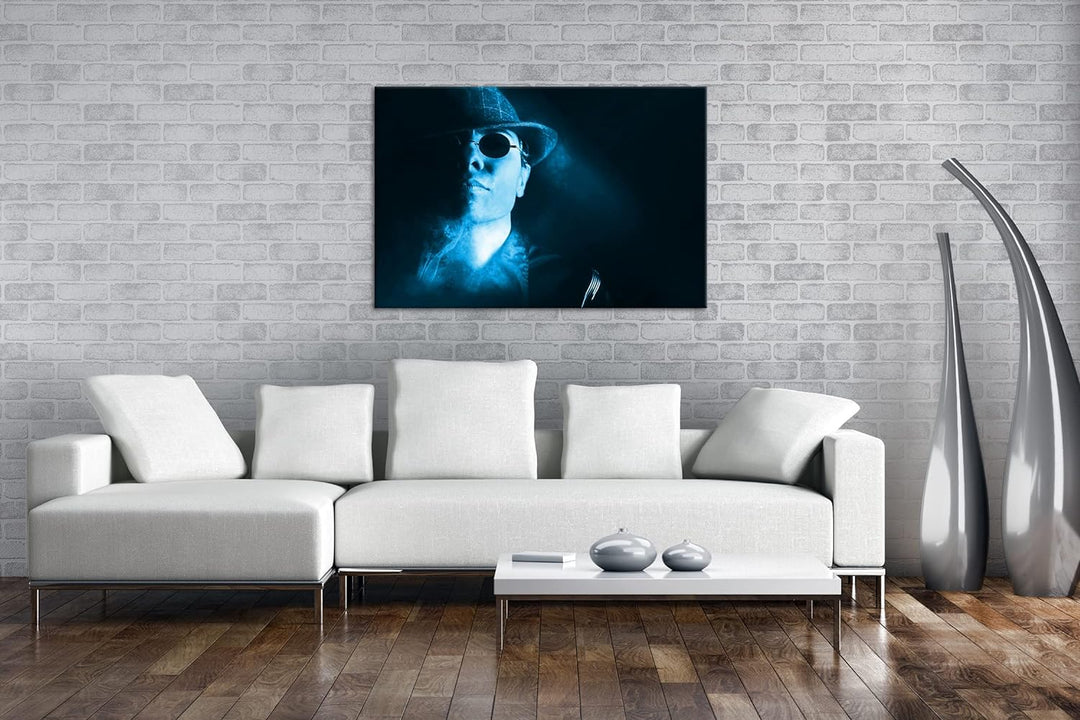 deyoli Gangster mit retro Brille Format: 80x60 Effekt: Monocrome Blau als Leinwand, Motiv fertig ger