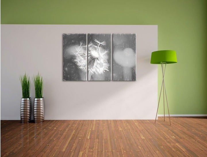 Pixxprint Schöner weisser Löwenzahn Kunst / 3-Teilig/Gesamtmass 120cm Leinwandbild bespannt auf Holz