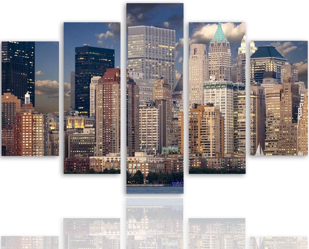 Feeby Moderne Wandpaneele New York 3d Bild für Wohnzimmer Architektur mehrfarbig 100x70 cm Wandpanee