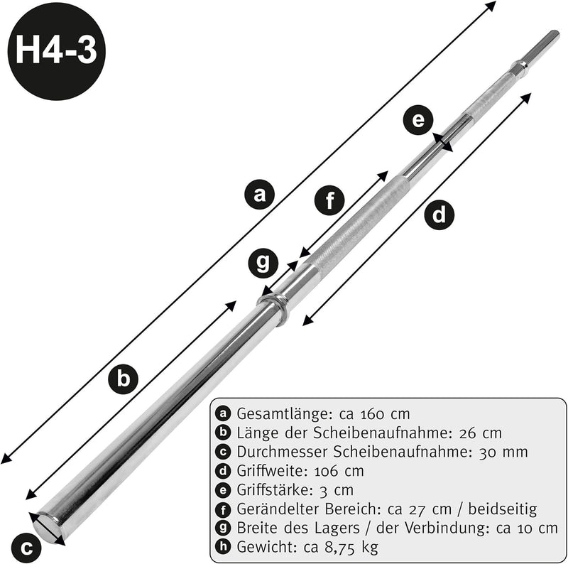 C.P. Sports Hantelstange 30 mm - Hantelstange lang, Kurzhantelstange, SZ-Stange - Curlstange inkl. H