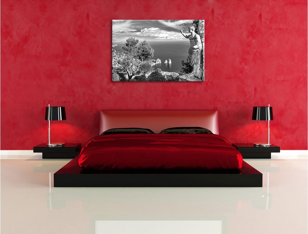 Pixxprint Insel Capri in Italien Kunst B&W, Format: 100x70 auf Leinwand, 100x70