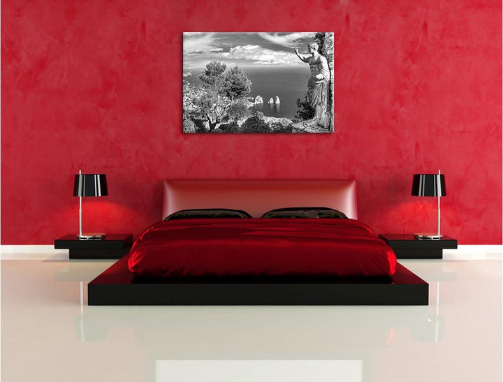 Pixxprint Insel Capri in Italien Kunst B&W, Format: 100x70 auf Leinwand, 100x70