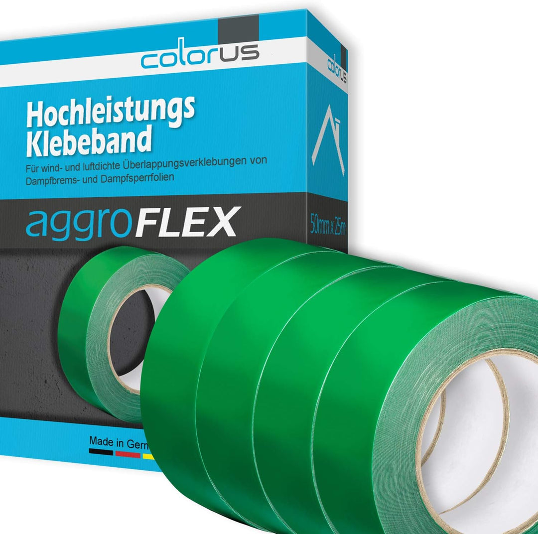 4 x Colorus Dampfsperrklebeband aggressiv klebend 50 mm x 25 m | Folienklebeband für Dampfbremse | D
