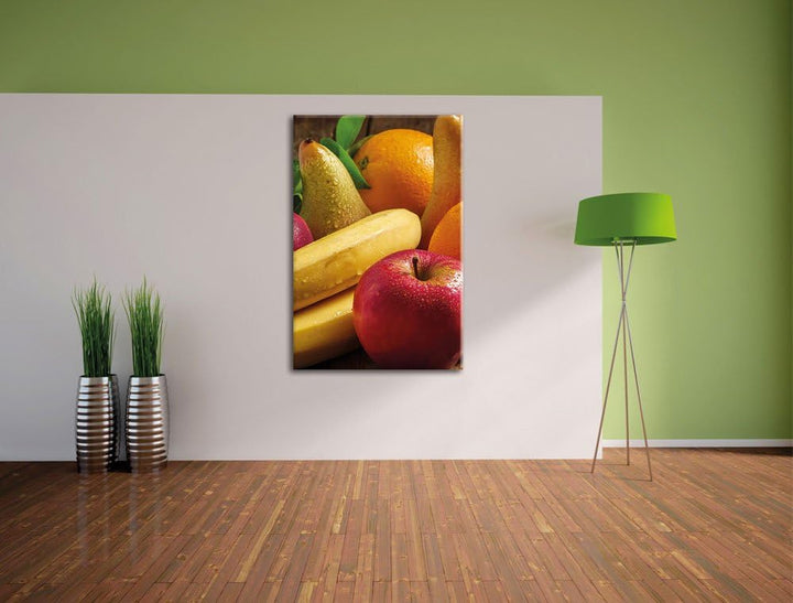 Pixxprint Obst Erdbeeren Kiwi Orangen als Leinwandbild/Grösse: 100x70 / Wandbild/Kunstdruck/fertig b
