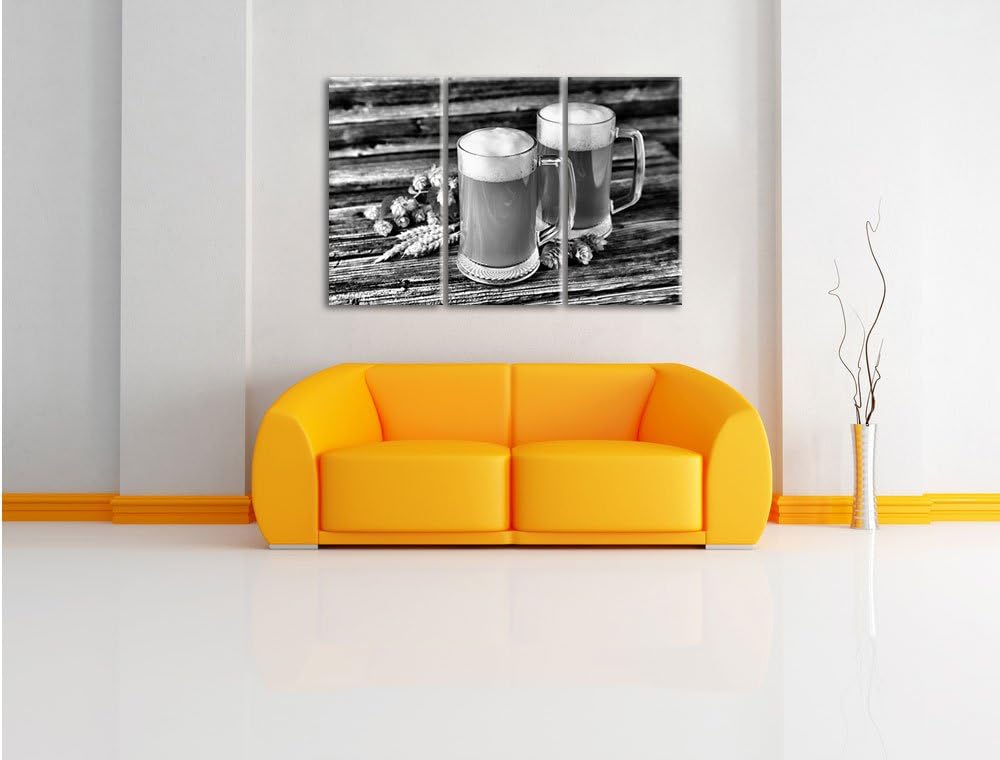 Pixxprint Bier Bierglas als Leinwandbild/Grösse: 3 Teilig (120x80 cm) cm/Wandbild/Kunstdruck/fertig