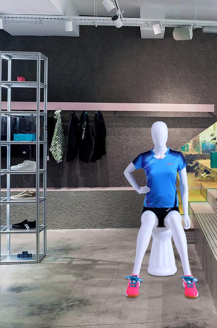 EurotonDisplay Weiblich FC66-W Frau Sitzend Schaufensterpuppe beweglich matt weiss (Weiblich FC66-W)