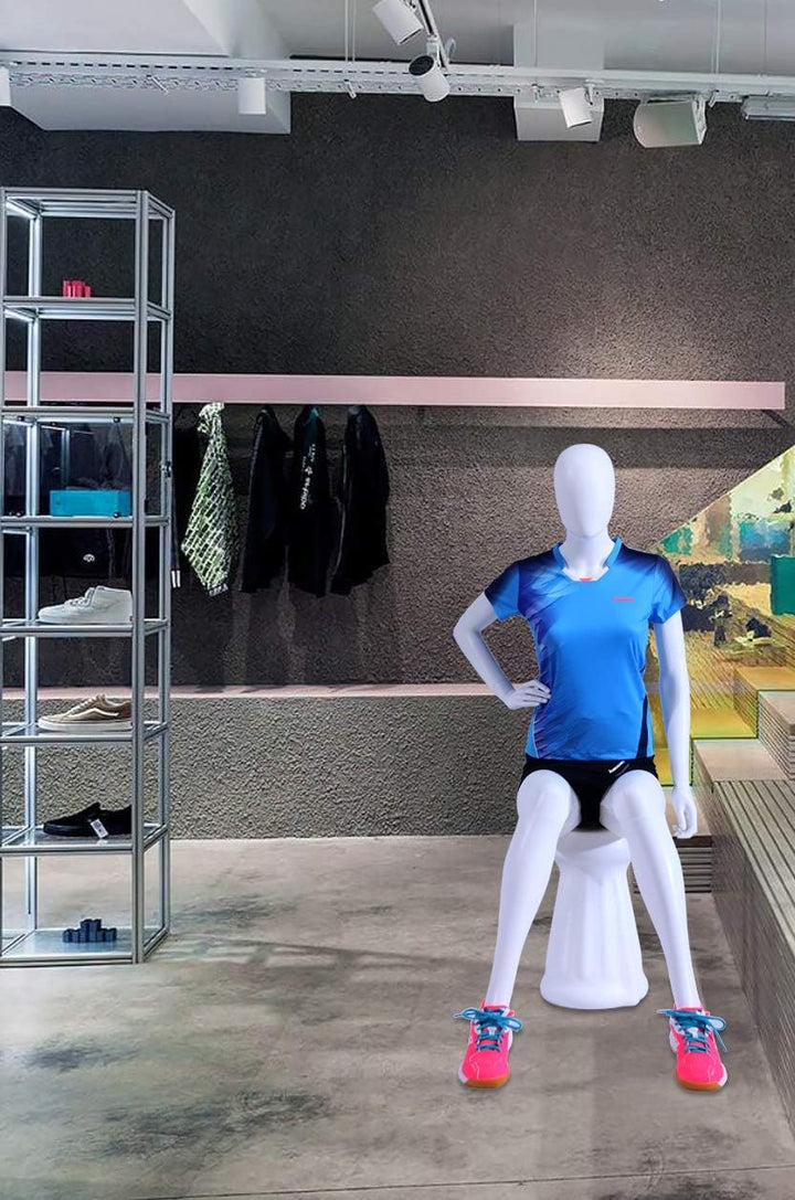 EurotonDisplay Weiblich FC66-W Frau Sitzend Schaufensterpuppe beweglich matt weiss (Weiblich FC66-W)