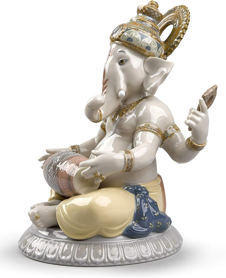 LLADRÓ Figur Ganesha Mit Mridangam. Ganesha. Porzellan.