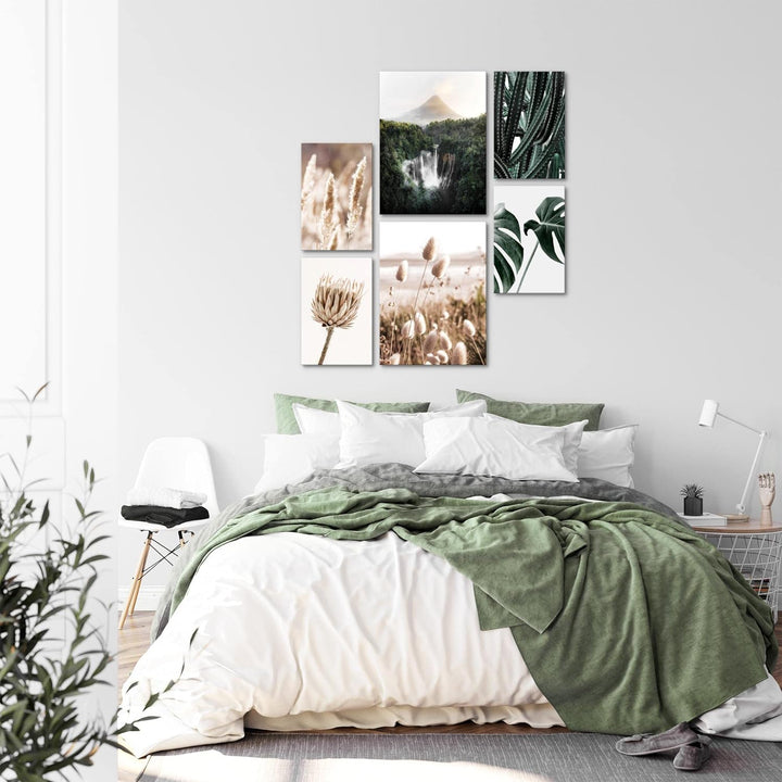 Novart Bilder Set - AUFHÄNGFERTIG - KEIN EXTRA RAHMEN BENÖTIGT - Boho Natur Modern Beige Grün - Wohn