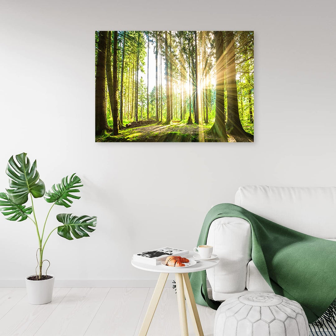 Feeby Leinwand Bilder - Natur - Wald - 120x80 cm- Deko Wohnzimmer - Wandbilder Schlafzimmer - Deko A
