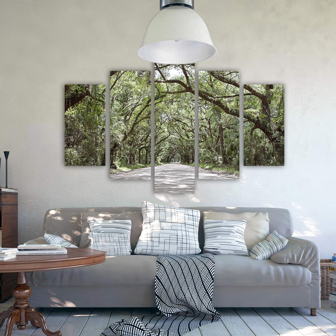 Feeby Wanddeko XXL Natur Leinwandbild 5 Teilig Landschaft Bäume Weg Allee grün 100x70 cm Leinwandbil