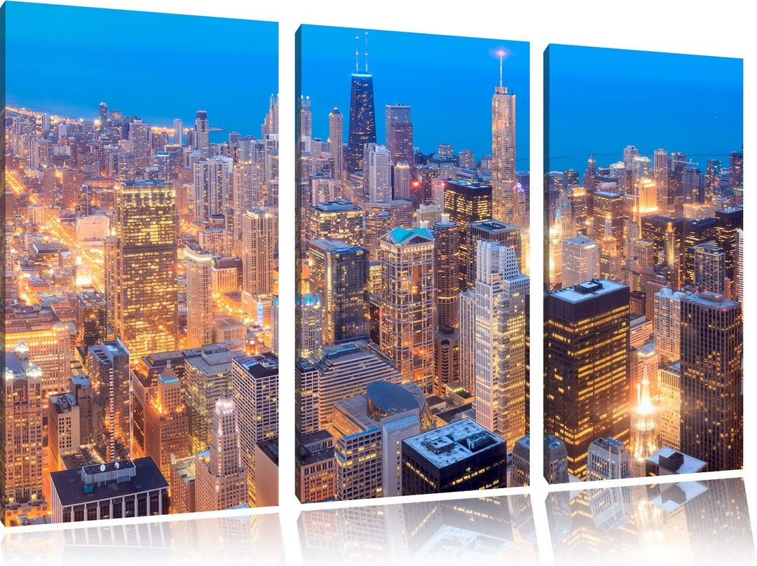 Pixxprint Luftaufnahme Chicago als Leinwandbild | Grösse: 3 Teilig (120x80) | Wandbild| Kunstdruck |