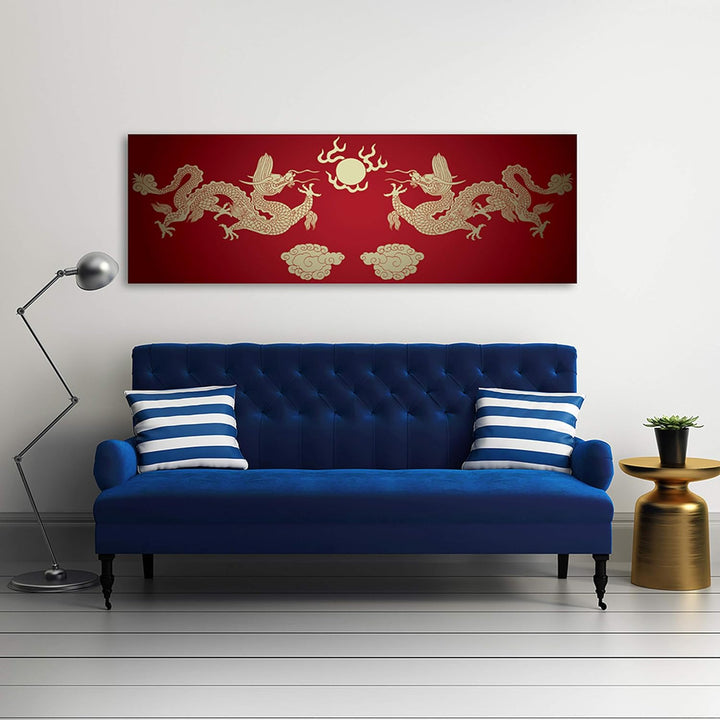 Feeby Frames, Leinwandbild, Bilder, Wand Bild, Wandbilder, Kunstdruck 50x150cm, DRACHEN, KULTUR, MUS