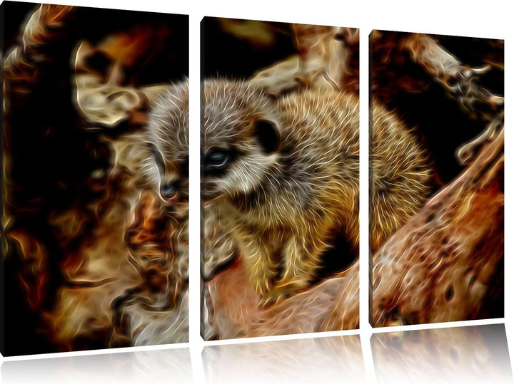junges Erdmännchen auf Baum NewArt 3-Teiler Leinwandbild 120x80 Bild auf Leinwand, XXL riesige Bilde