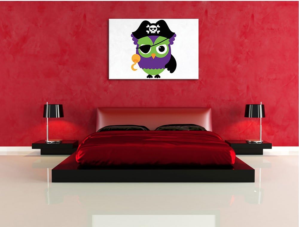 Lustige Piraten Eule weiss, Format: 100x70 auf Leinwand, XXL riesige Bilder fertig gerahmt mit Keilr