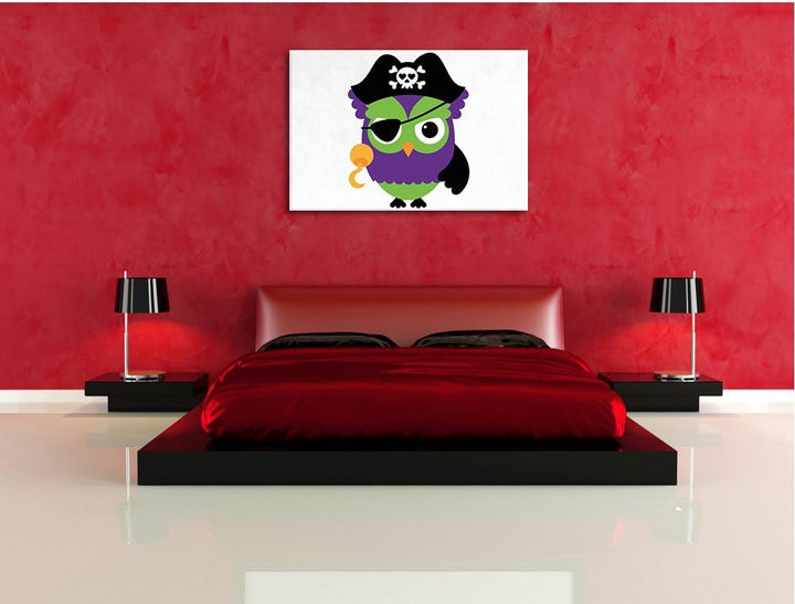 Lustige Piraten Eule weiss, Format: 100x70 auf Leinwand, XXL riesige Bilder fertig gerahmt mit Keilr