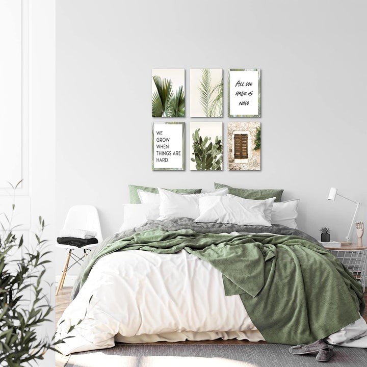 Novart Wandbilder Set - KOMPLETT AUFHÄNGFERTIG - Made in Germany - Moderne Bilder Grüne Blätter Wohn