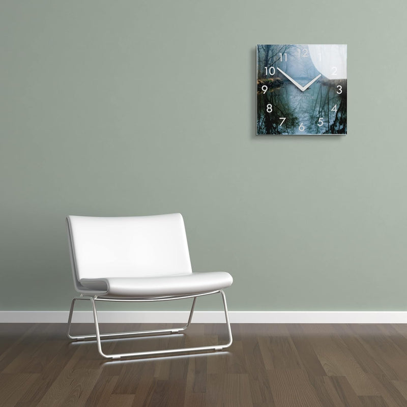 Wanduhr küche Wohnzimmer 30 x 30 cm, aus Glas, mit Direktdruck eckig modern (FLUSS), FLUSS