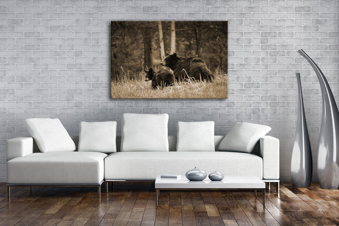 deyoli Braunbärfamilie Format: 80x60 Effekt: Sepia als Leinwand, Motiv fertig gerahmt auf Echtholzra