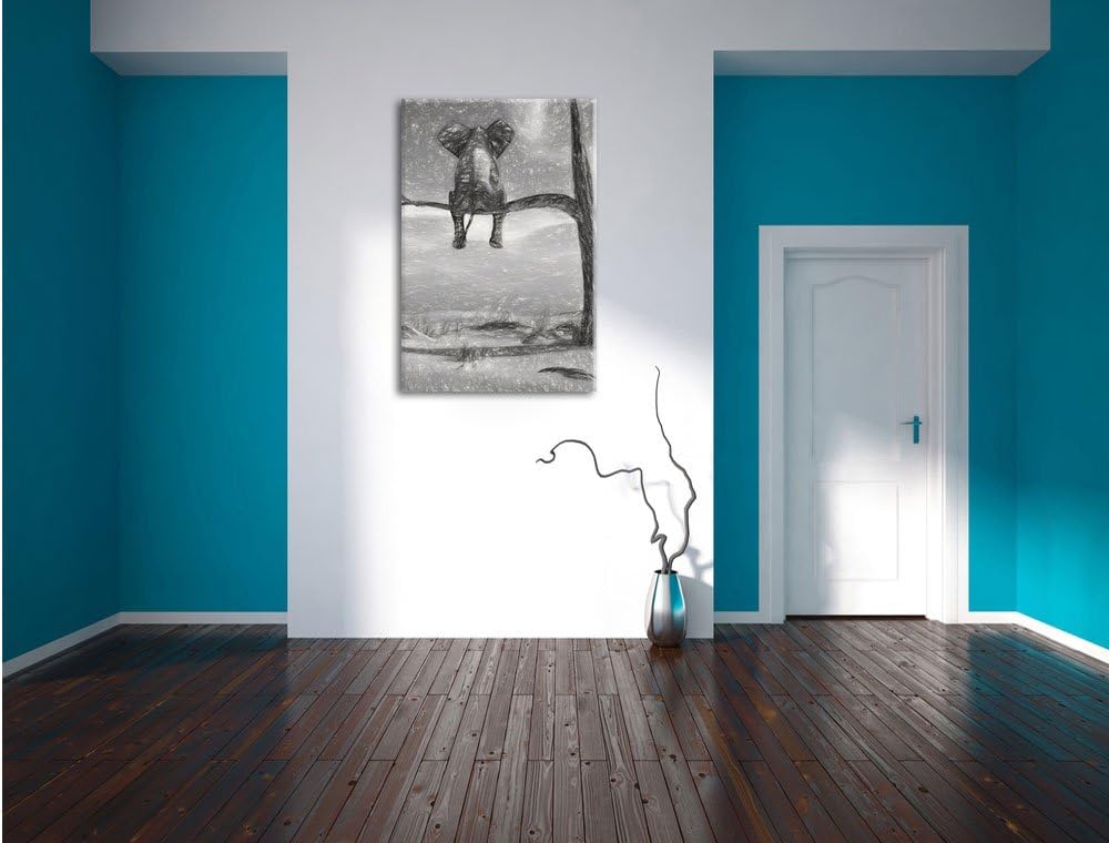 Pixxprint Elefant auf einem AST in der Wüste als Leinwandbild/Grösse: 100x70 cm/Wandbild/Kunstdruck/