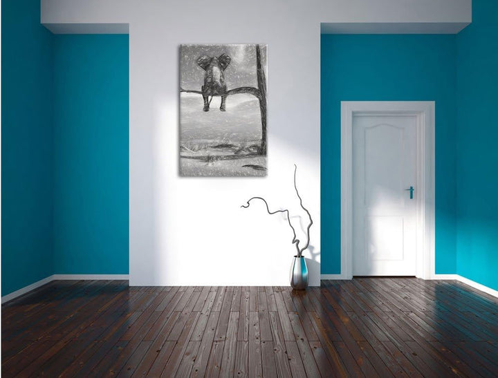 Pixxprint Elefant auf einem AST in der Wüste als Leinwandbild/Grösse: 100x70 cm/Wandbild/Kunstdruck/