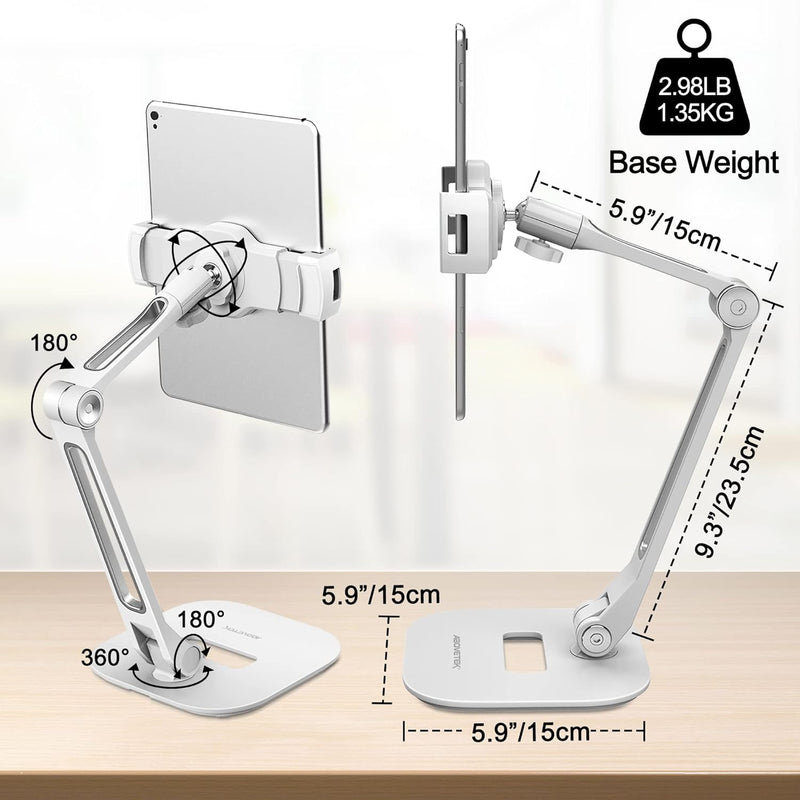 AboveTEK Long Arm Aluminium Tablet Ständer, Klapp Tablet Ständer mit 360 ° Swivel Clamp Halterung, p