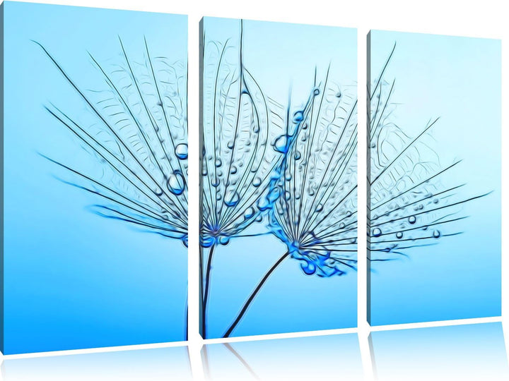 Pusteblumen mit Tautropfen Spezial 3-Teiler Leinwandbild 120x80 Bild auf Leinwand, XXL riesige Bilde