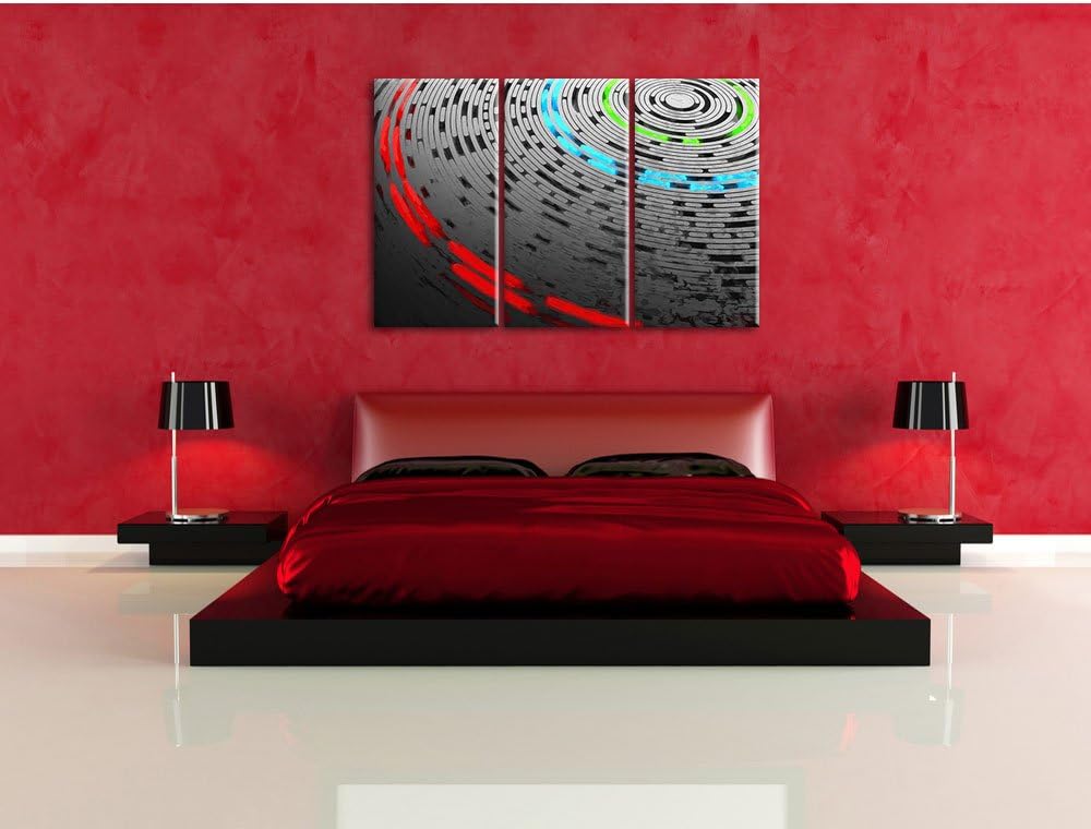 Pixxprint Abstrakte Schallplatte, Love Music Pinsel Effekt 3-Teiler Leinwandbild 120x80 Bild auf Lei