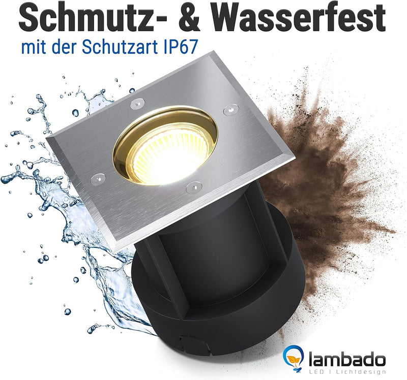 lambado® LED Bodeneinbaustrahler für Aussen IP67 - Wasserdicht & Befahrbar inkl. 5W GU10 Strahler ne