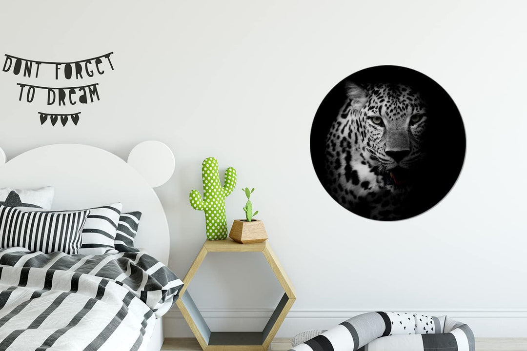 MuchoWow Wandbild Rund Wanddeko Deko Wohnzimmer Bilder 60x60 cm Tiere - Schwarz - Weiss - Panther -