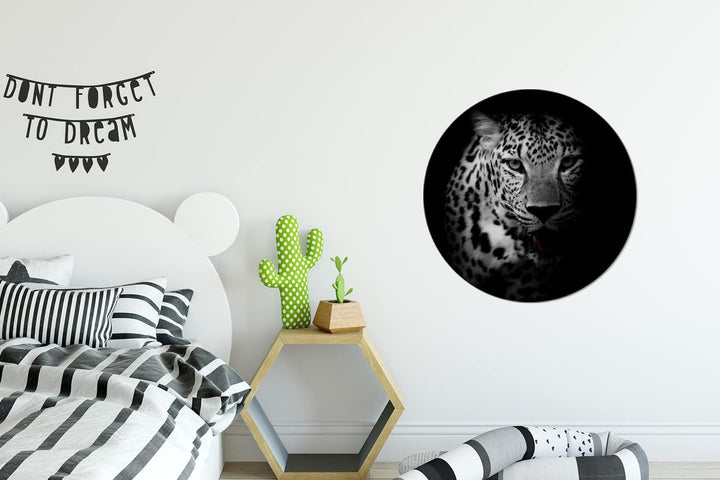 MuchoWow Wandbild Rund Wanddeko Deko Wohnzimmer Bilder 60x60 cm Tiere - Schwarz - Weiss - Panther -
