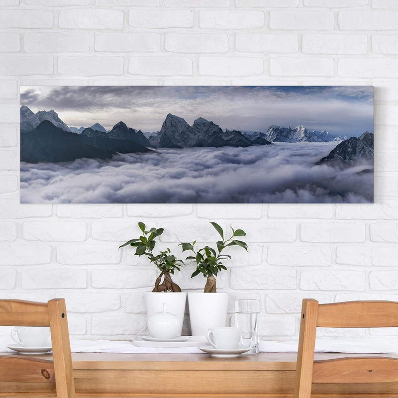 Leinwandbild - Wolkenmeer im Himalaya Panorama Bild auf Leinwand 30x90 cm 30cm x 90cm, 30cm x 90cm