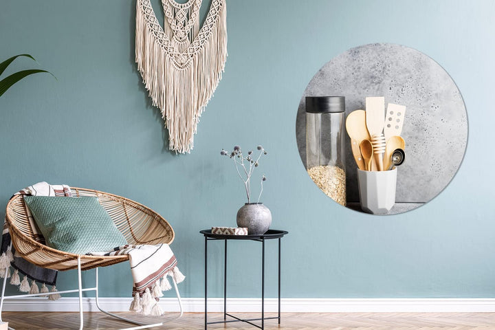 MuchoWow Wandbild Rund Wanddeko Deko Wohnzimmer Bilder 90x90 cm Müsli - Spatel - Küchenutensilien, 9