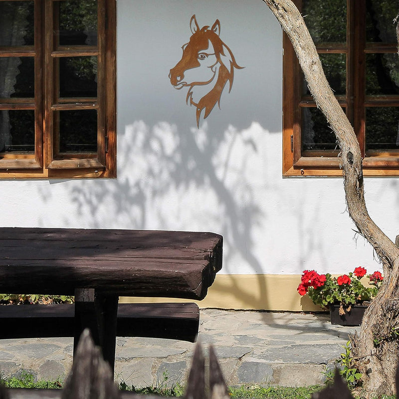 1 Stück Gartendeko Wand-Dekoration Pferd Pferdekopf zum Hängen Metall Rost Garten verrostet Landhaus