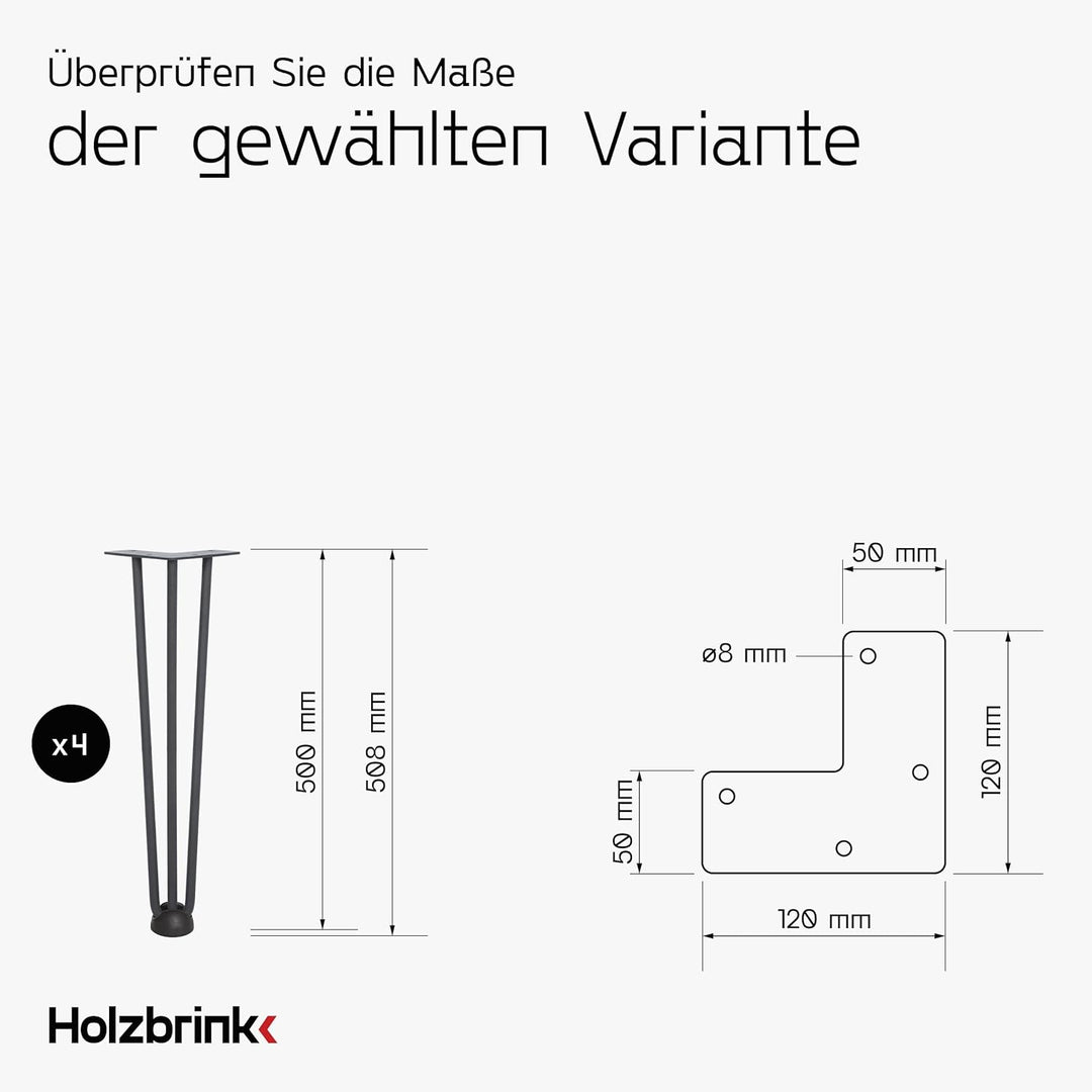 HOLZBRINK - Tischbeine aus Metall | Möbelfüsse | Schreibtischbeine | Metallfüsse | Perfekt für Zu Ha