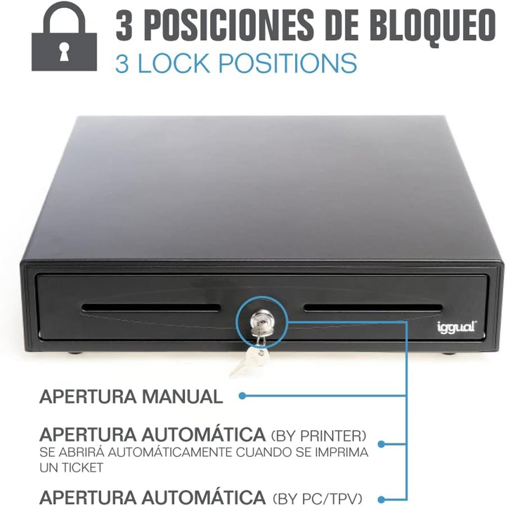 iggual - Geldkassette Abschliessbar IRON - 70 | Kassenschublade mit automatischer oder manueller Öff