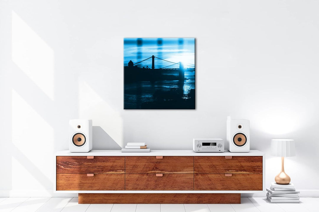 deyoli taumhafte Hängebrücke Format: 60x60 cm als Leinwandbild Effekt: Monocrome Blau, Motiv fertig