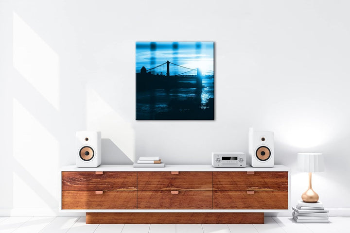 deyoli taumhafte Hängebrücke Format: 60x60 cm als Leinwandbild Effekt: Monocrome Blau, Motiv fertig