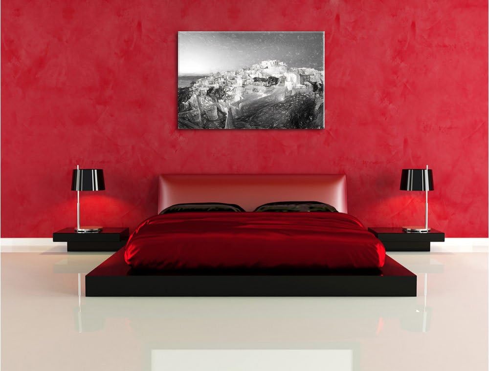 Pixxprint Oia Dorf Santorin als Leinwandbild/Grösse: 100x70 cm/Wandbild/Kunstdruck/fertig bespannt,