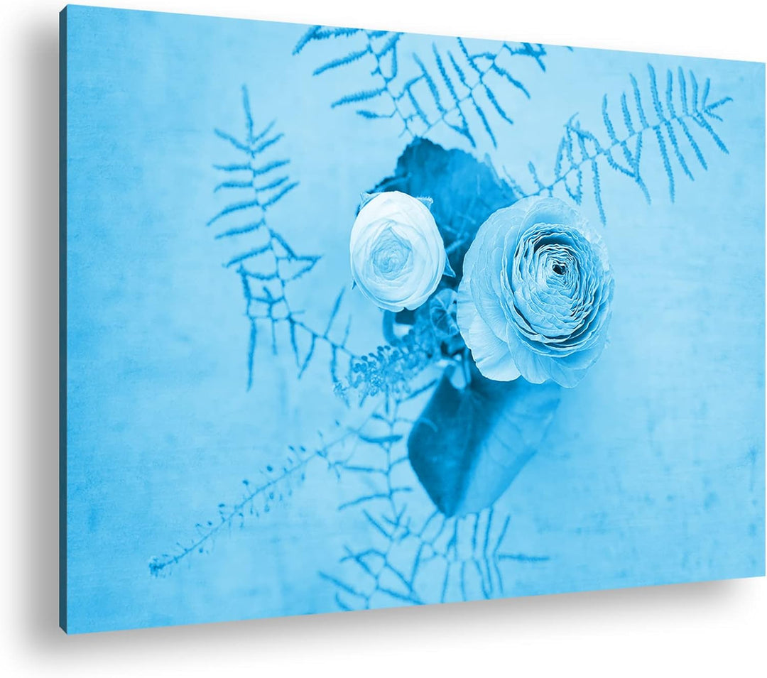 deyoli ein Strauss Ranunkelblumen Format 80x60 Effekt: Monocrome Blau als Leinwandbild, Motiv fertig